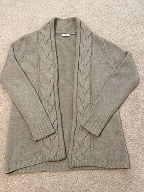 N.Peal 100% Cashmere Cable Knit Cardigan Taupe Open Front Size Small